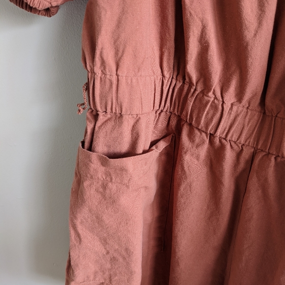 H&M Rust Brown Cotton Weave Puff Sleeve Playsuit - Picture 6 of 11